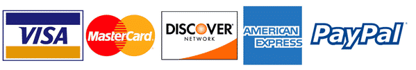 All accepted credit cards (Visa MasterCard Discover Amex PayPal)